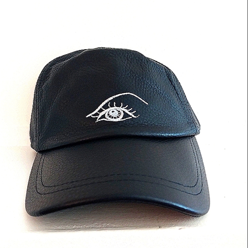 NEW Dr. Woo Leather Baseball Hat Cap Nyden Embroidered Evil Eye Designer